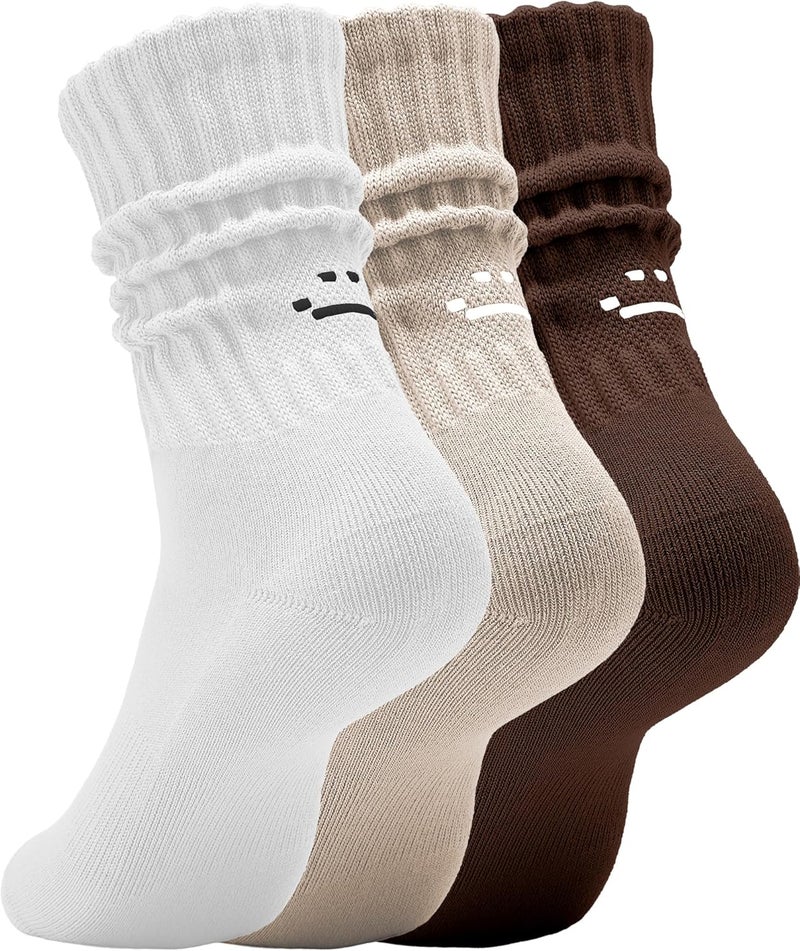 AugRing Store Women's Cute Scrunch Slouch Crew Socks 3Pack Retro Kawaii Chunky Ribbed Cotton Boot Sneaker Cozy Calf Socks Size 5–11 - Image 1